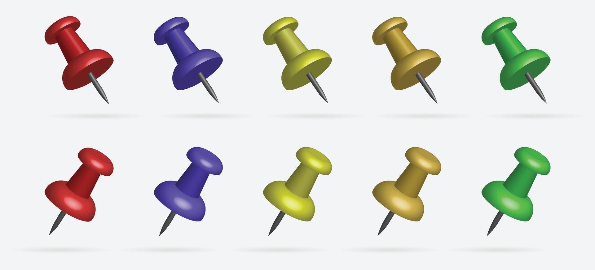 Colorful 3D Push pin icon set vector
