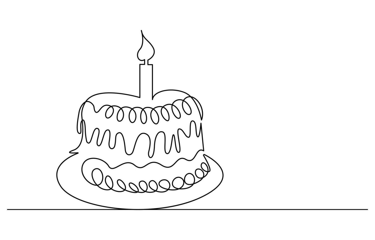 one continuous line drawing of birthday cake vector