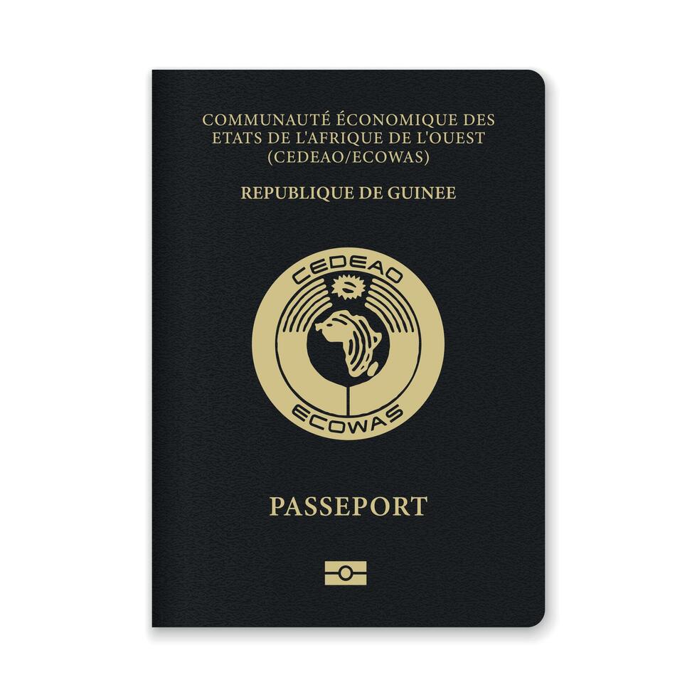 Guinea Passport Cover with Gold Emblem and Text vector