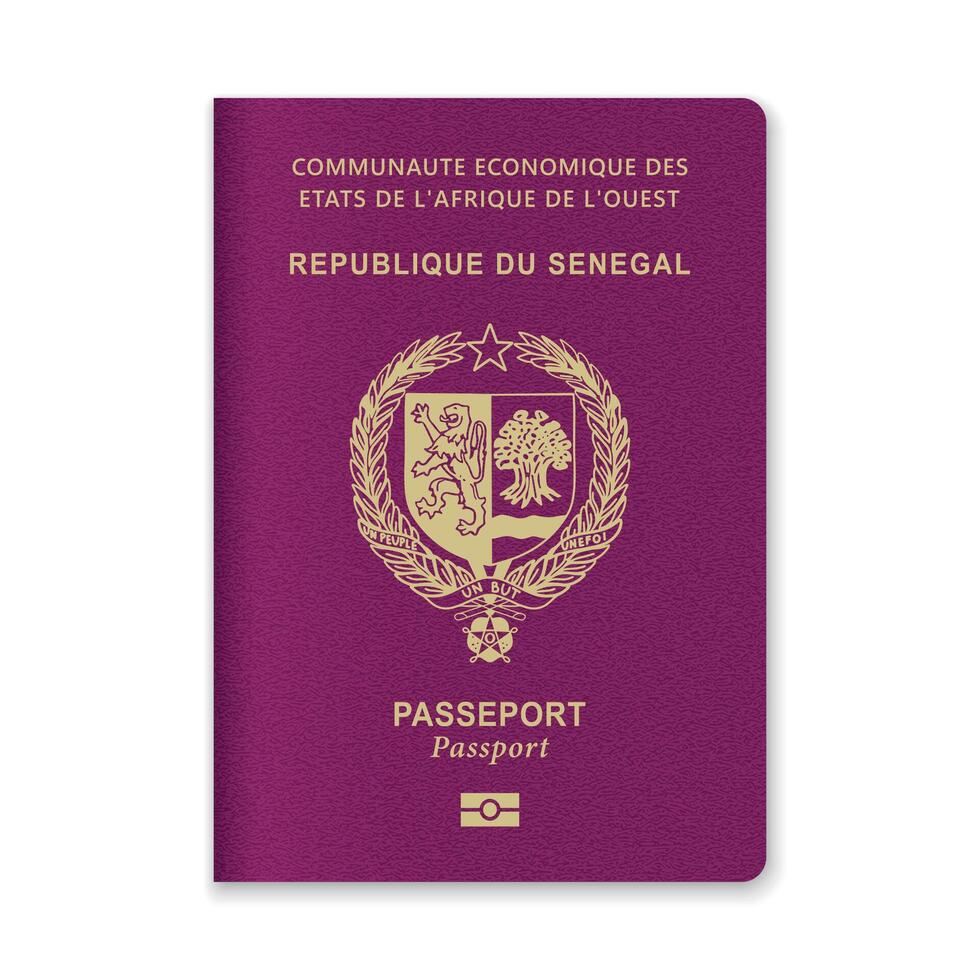 Senegal Passport Cover with Gold Emblem and Text vector