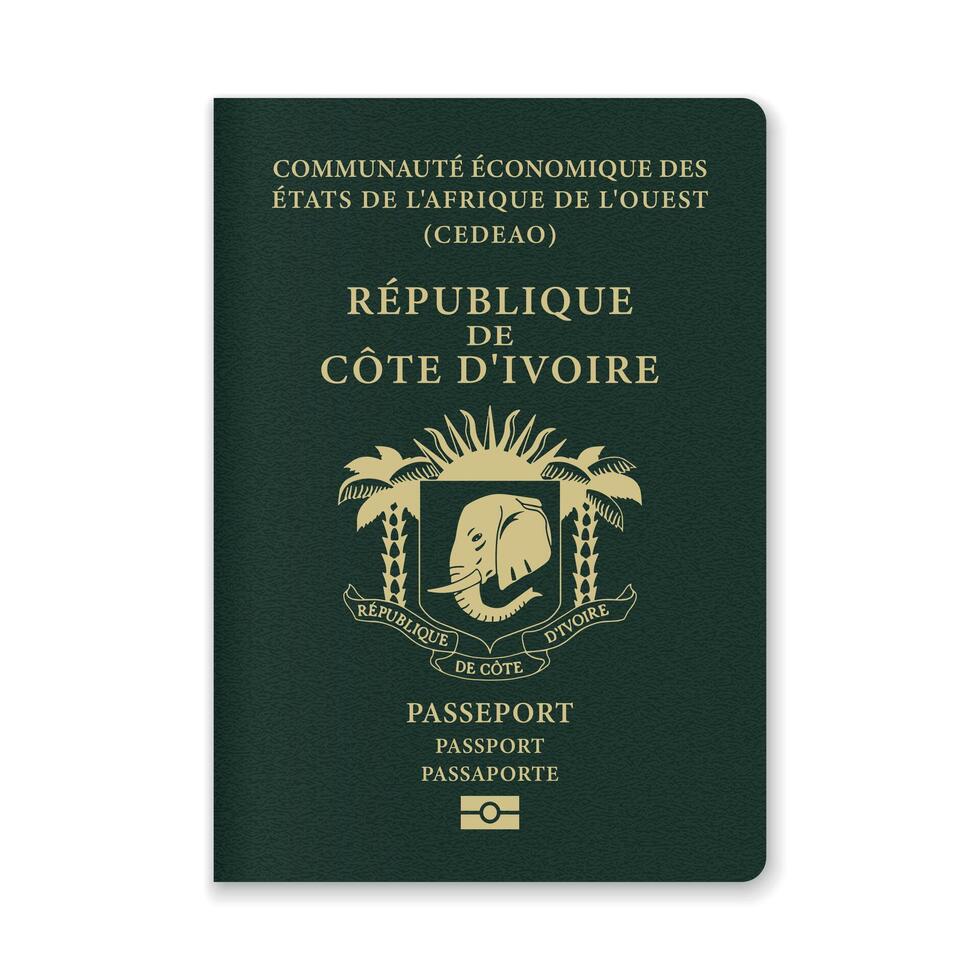 Ivory Coast Passport Cover with Gold Emblem and Text vector