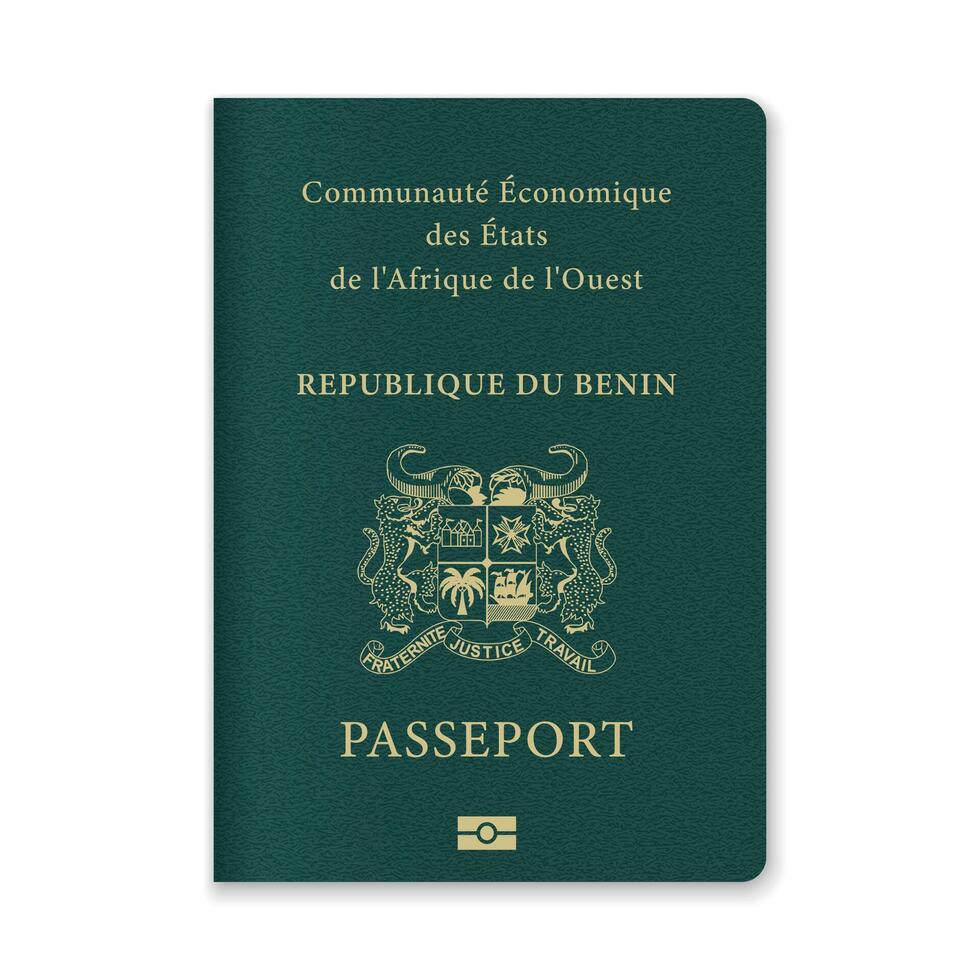 Benin Passport Cover with Gold Emblem and Text vector