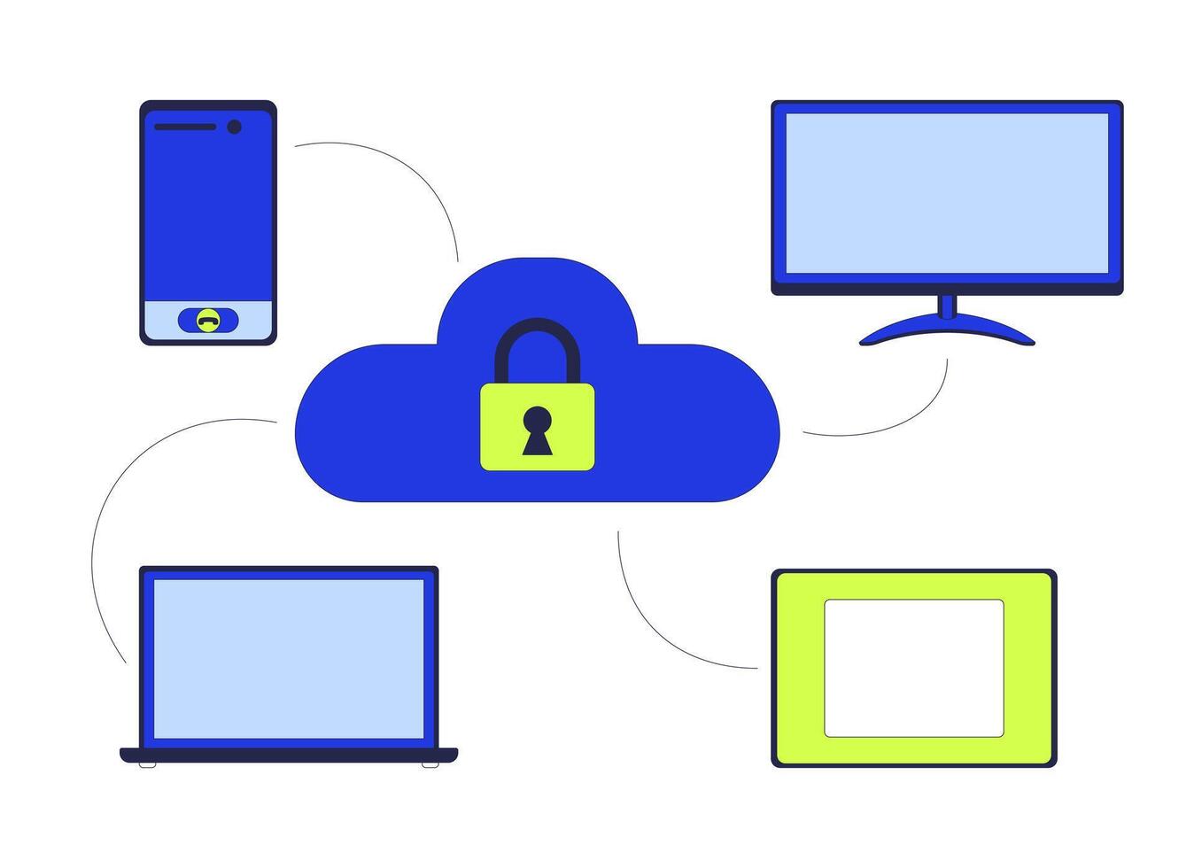 Connecting IoT devices to cloud 2D cartoon object. Database technology. Data storage. Connectivity server protection isolated element flat clipart on white background. Spot illustration vector