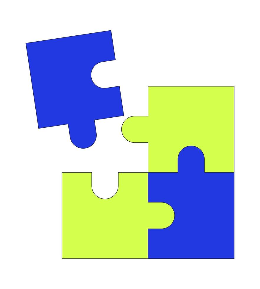 Four puzzle pieces incomplete 2D cartoon object. Jigsaw challenge. Join together. Game strategy. Connect parts isolated element flat clipart on white background. Spot illustration vector