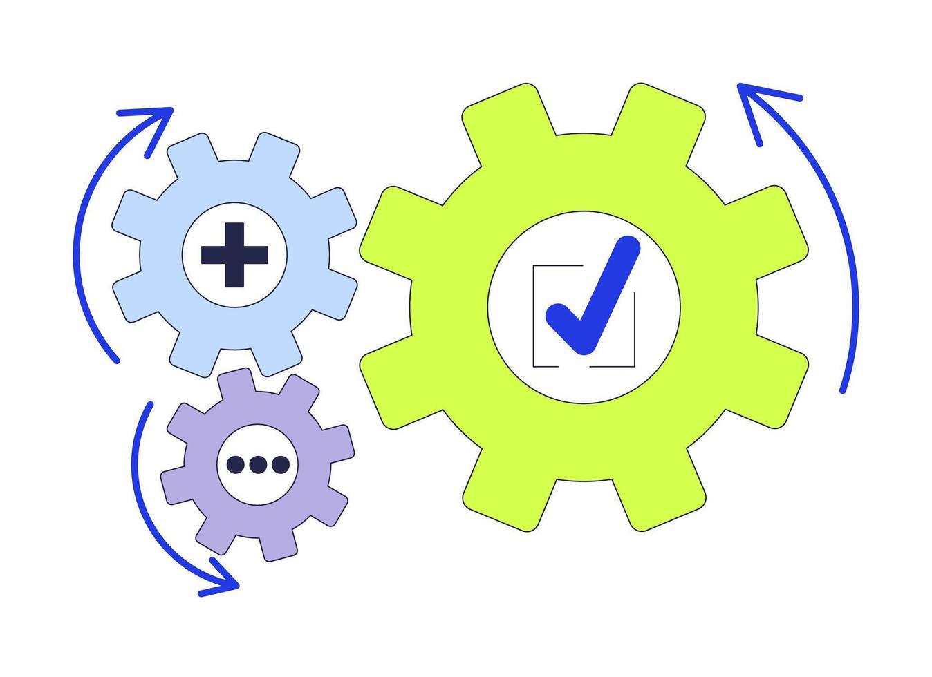 Business gears connect 2D cartoon object. Cogs process automation. Integration join. Project management wheels cogwheels isolated element flat clipart on white background. Spot illustration vector