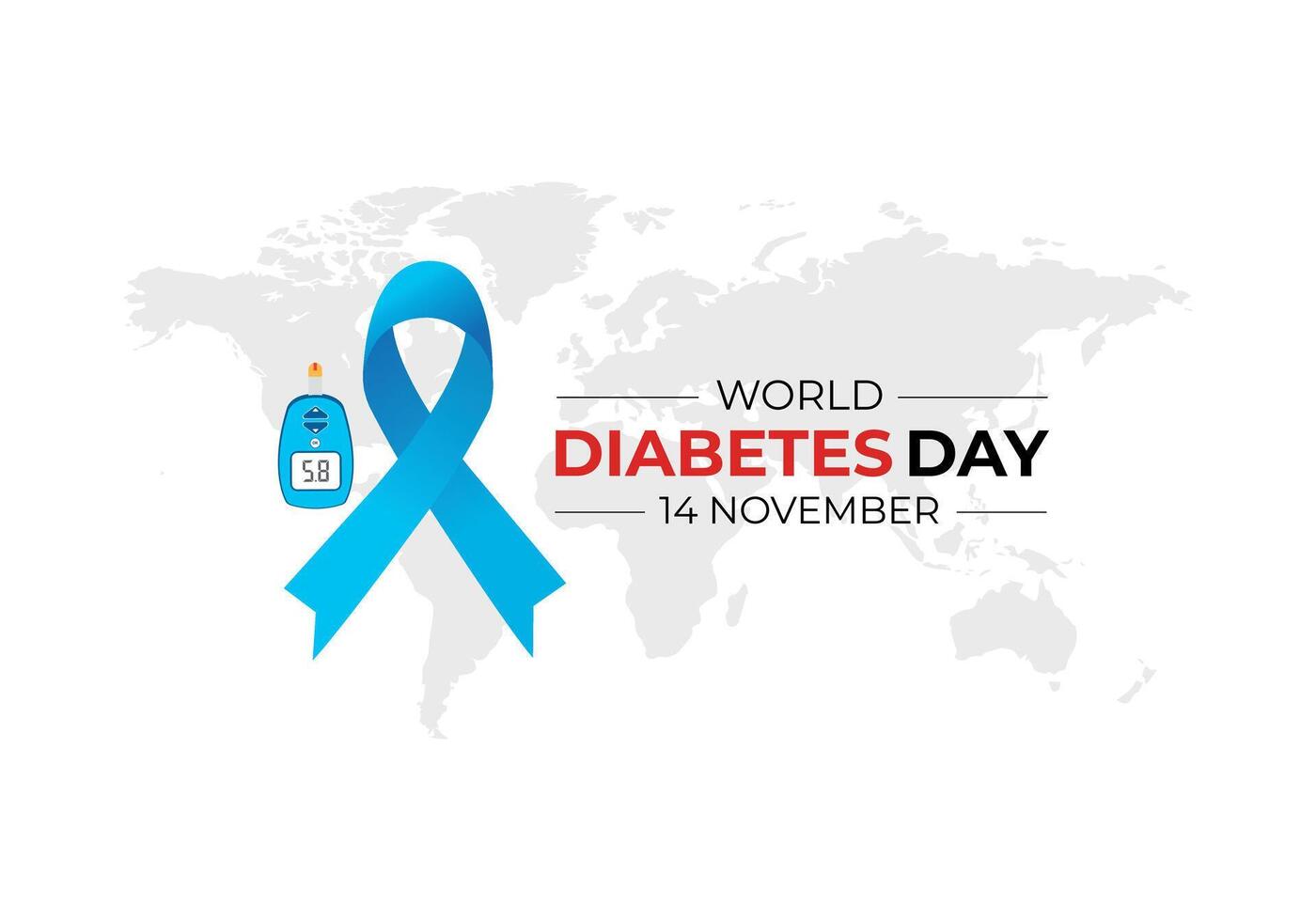 World Diabetes Day. November 14.Realistic ribbon with hand and blood. Template for background with banner, poster and card. Flat illustration. vector