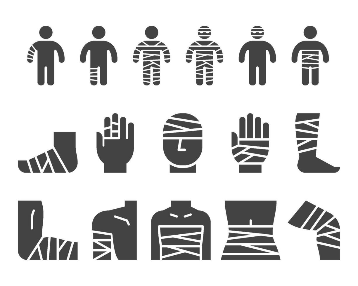 injury with bandage solid icon set vector