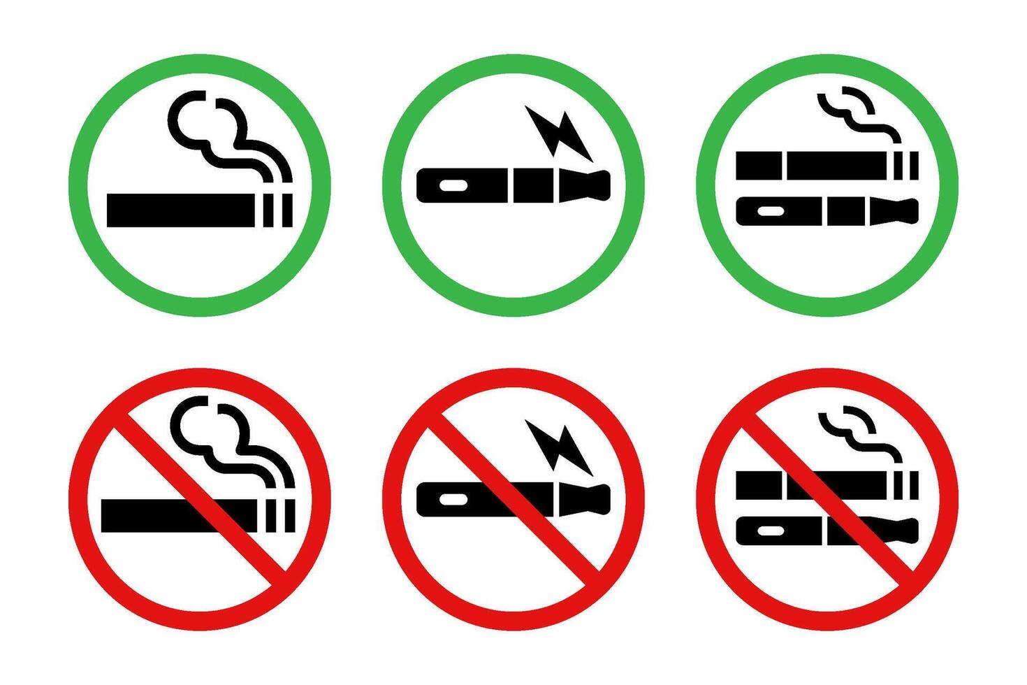 no smoking,no vaping and smoking area sign set vector