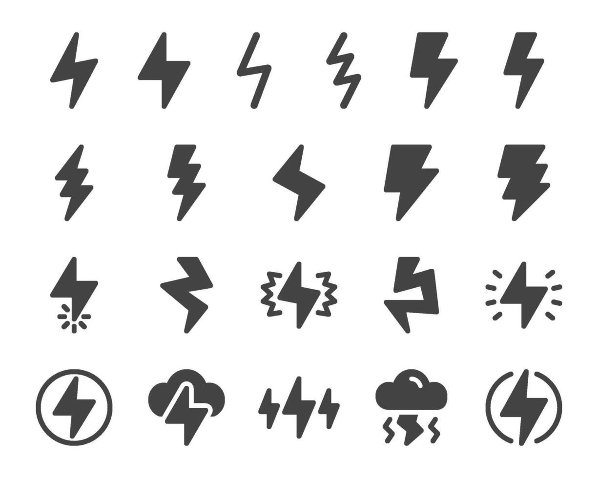 lightning and thunder solid icon set vector