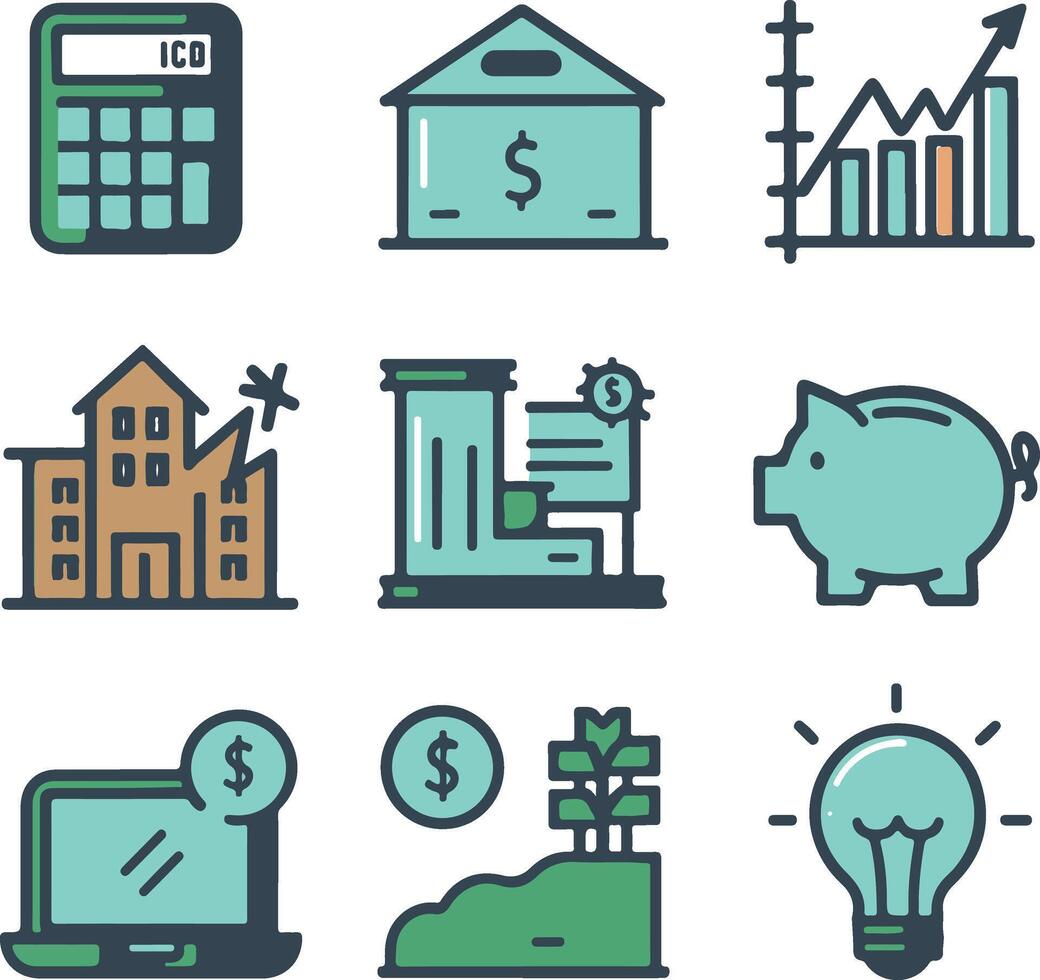 a flat icon set about passive income vector