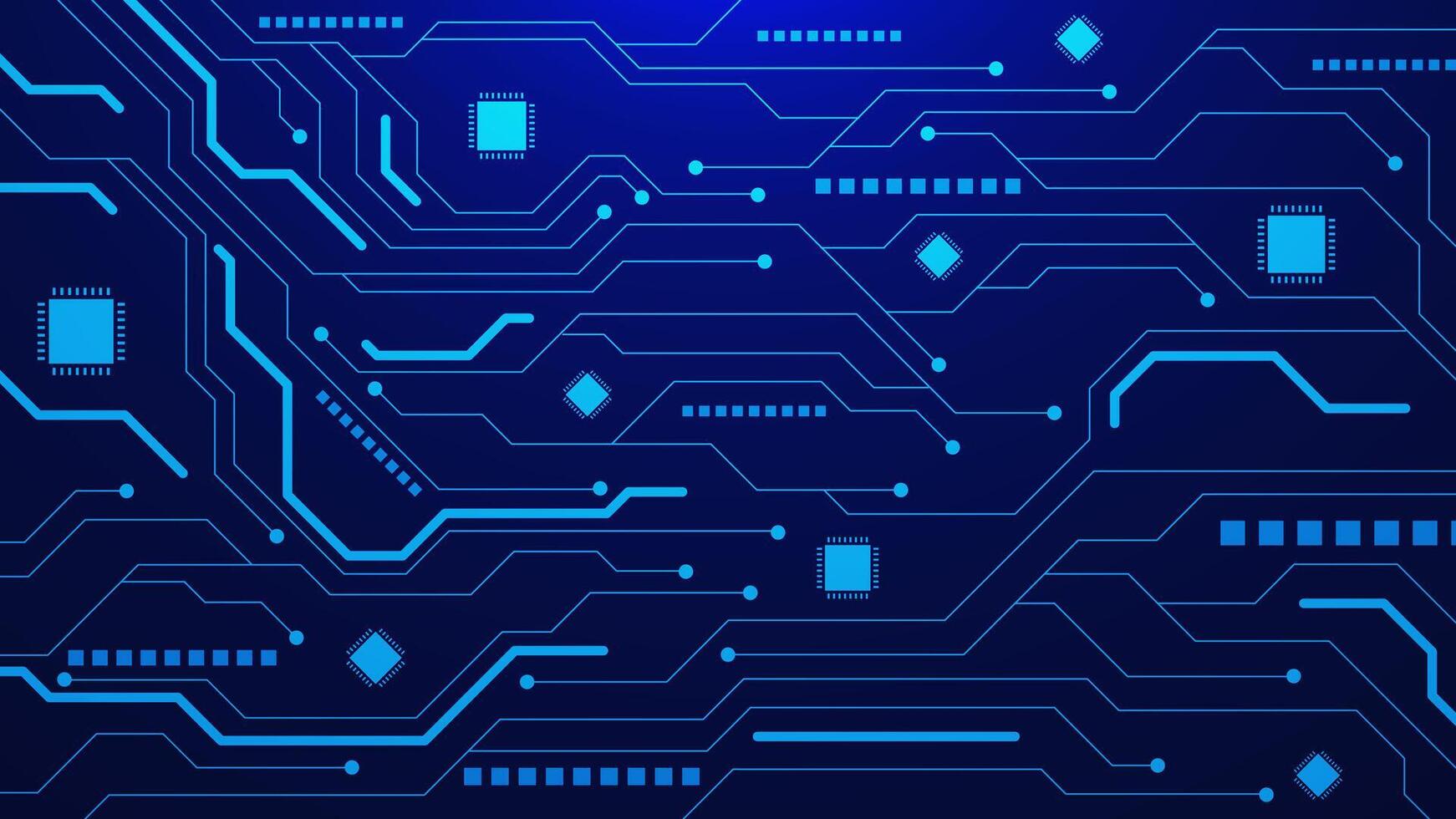 Abstract circuit board with IC integrated circuit for digital high technology concept on dark blue vector