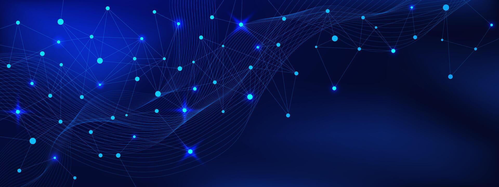 Abstract science and technology background with network connection dots lines and wave flows. Big data analysis concept with plexus vector