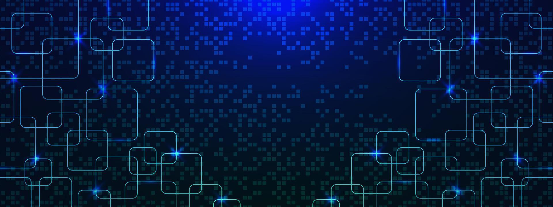 Digital glowing connection, cyber nano information and innovation future tech data with digital pixels background for slideshow, flyer and banner design vector