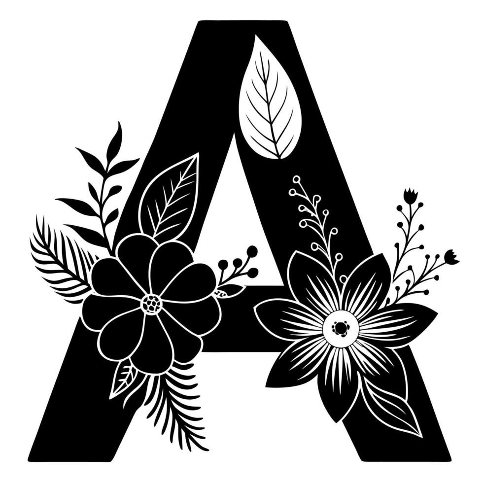 Floral Alphabet Letter A silhouette illustration vector