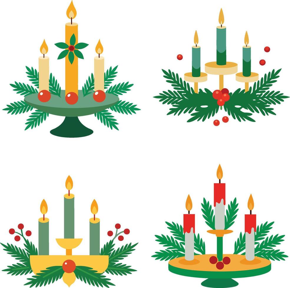 A set of Christmas candle light table decoration illustration vector