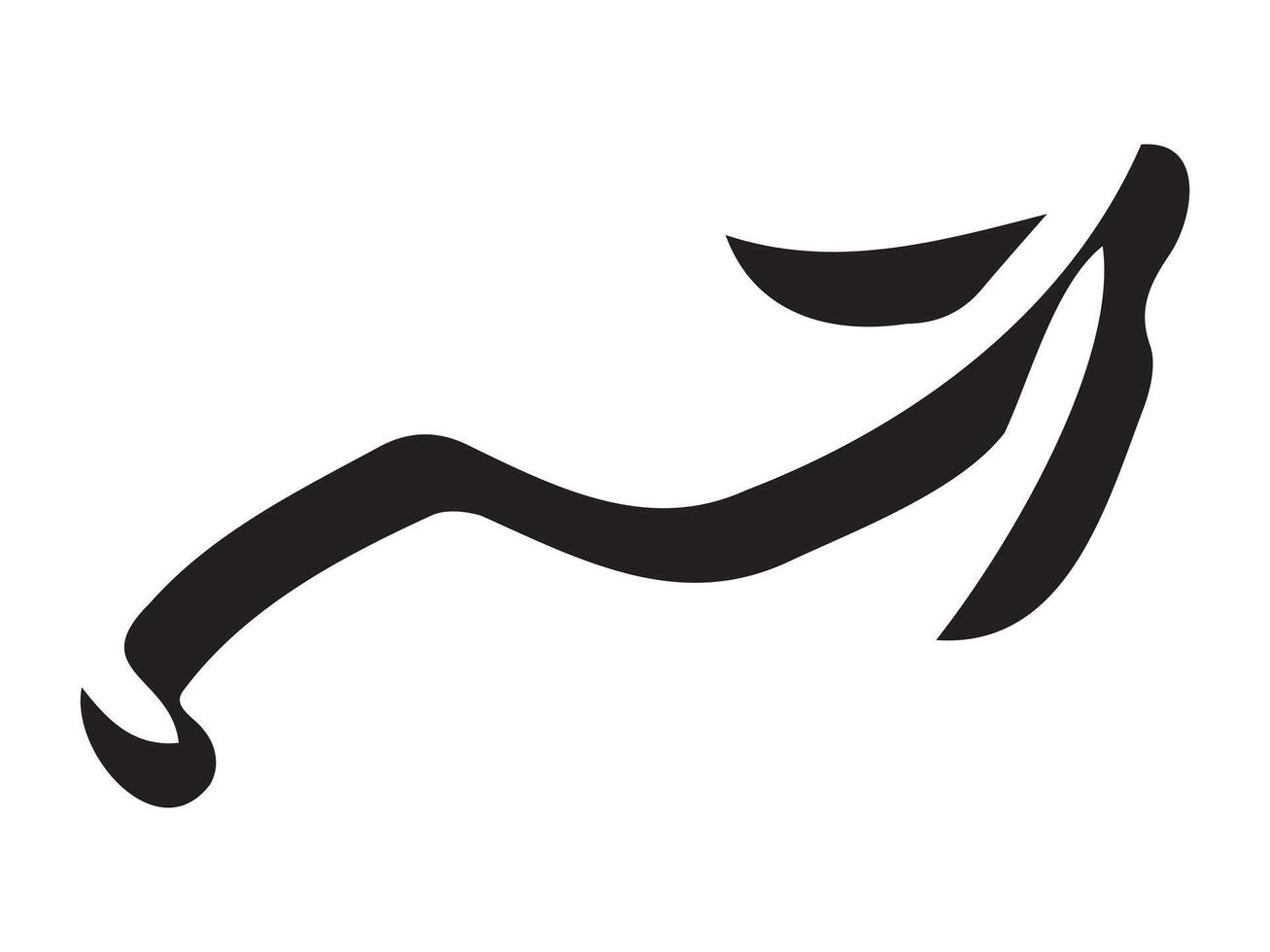 Hand-drawn curved volumetric black arrow isolated on a white background. Concept of direction, navigation, pointers, movement. Design element, symbol, and sign. Doodle style vector