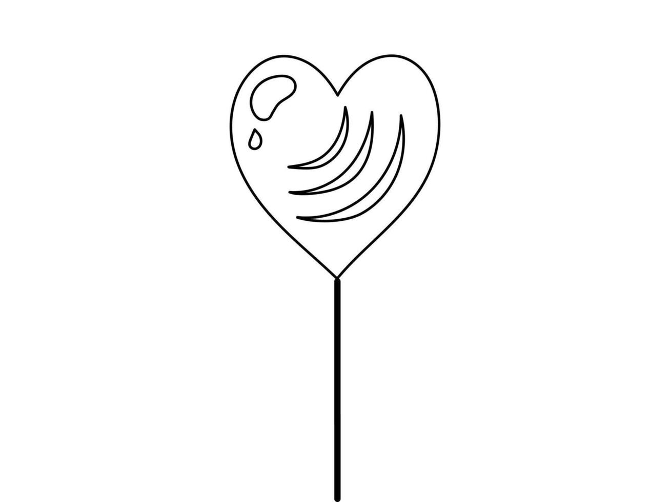 Black outline of a heart-shaped lollipop illustration isolated on a white background. Concept of candy design, sweet treat, simple line art. Perfect for prints, icons vector