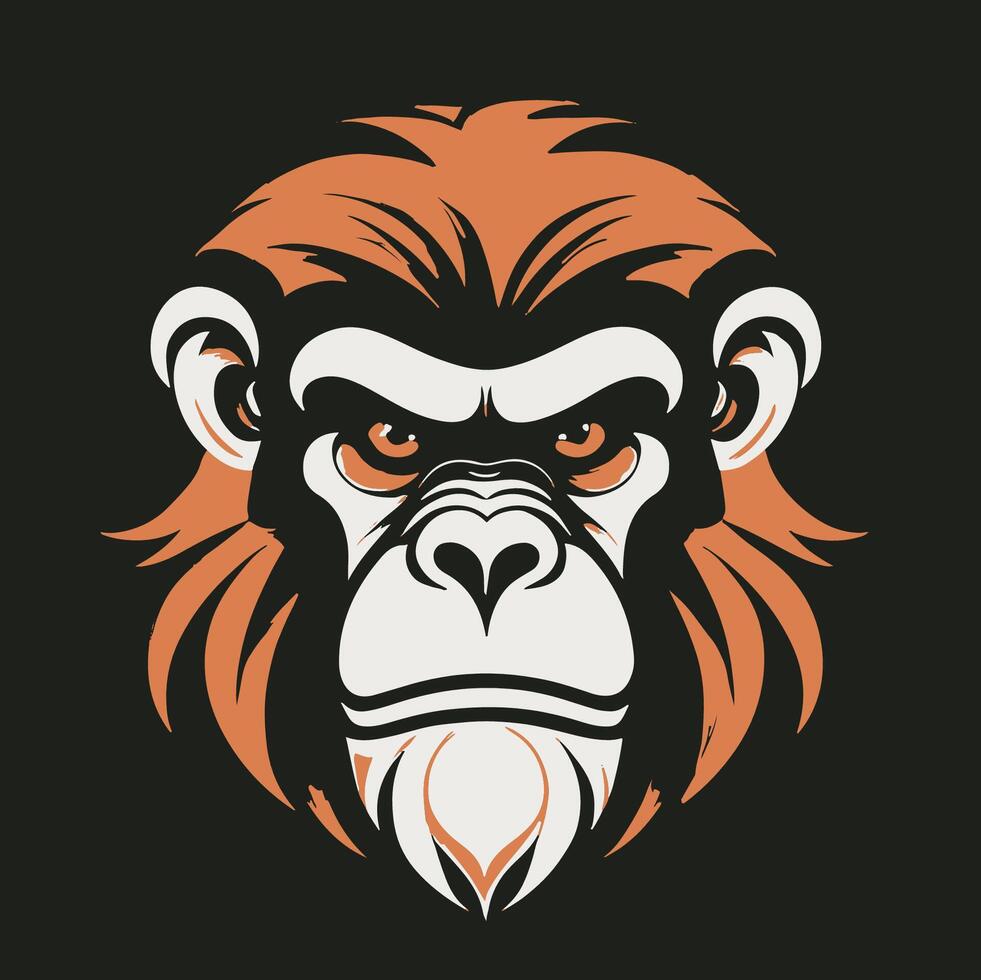 Chimpanzee angry face logo is shown on a black background vector