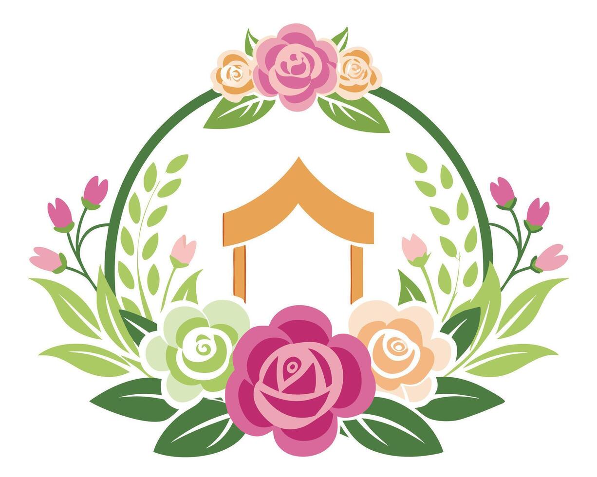 A flower wreath with a house in the center vector