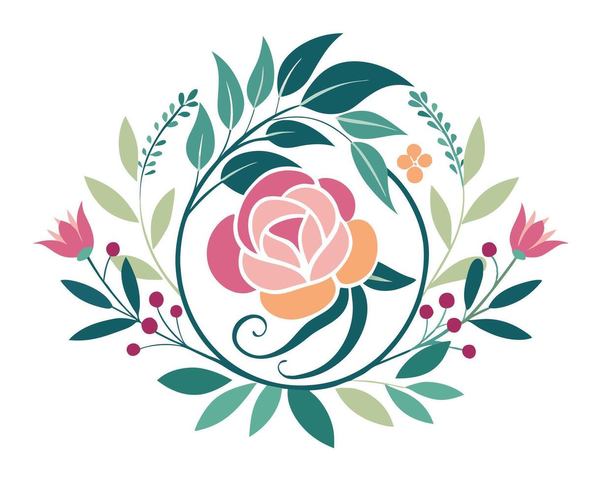 A floral rose logo with leaves and flowers vector