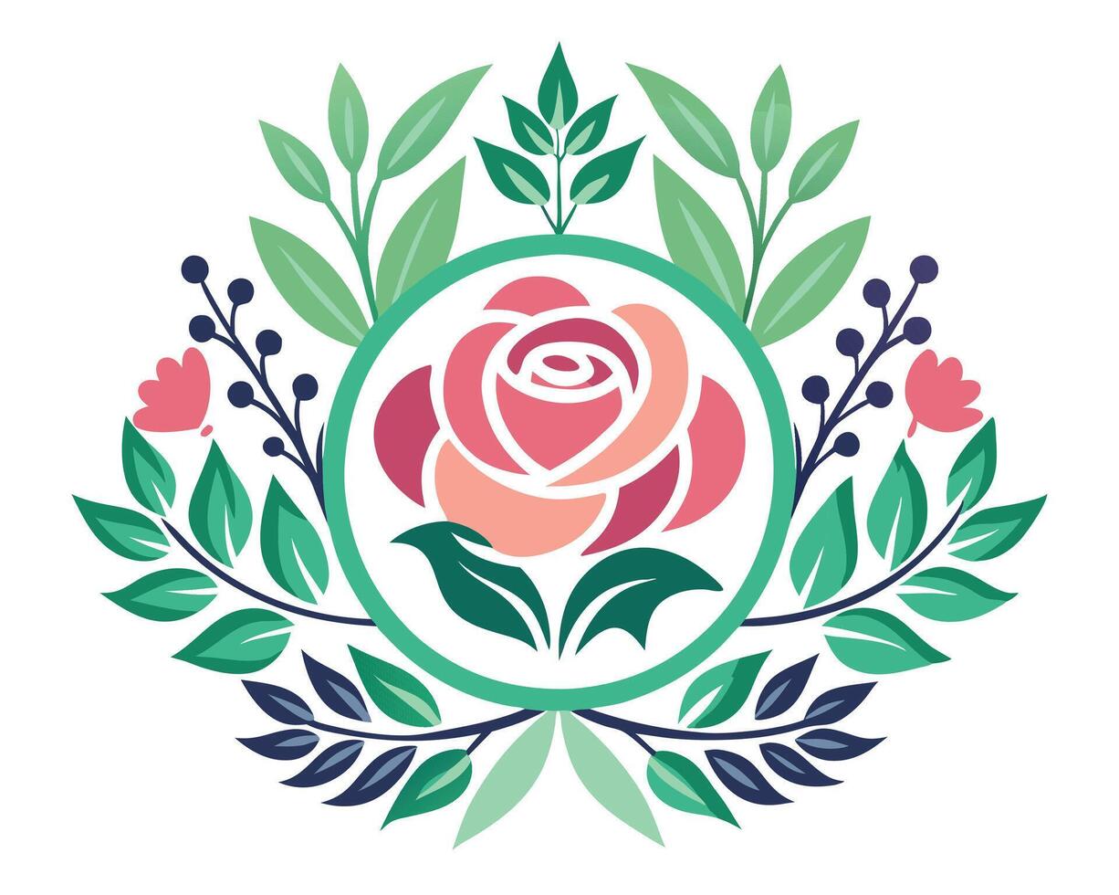A rose is surrounded by leaves and flowers vector