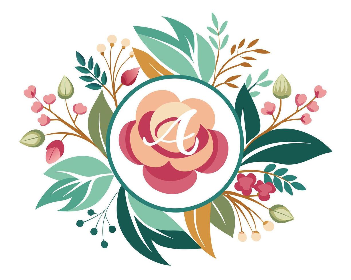 A floral logo with a monogram vector