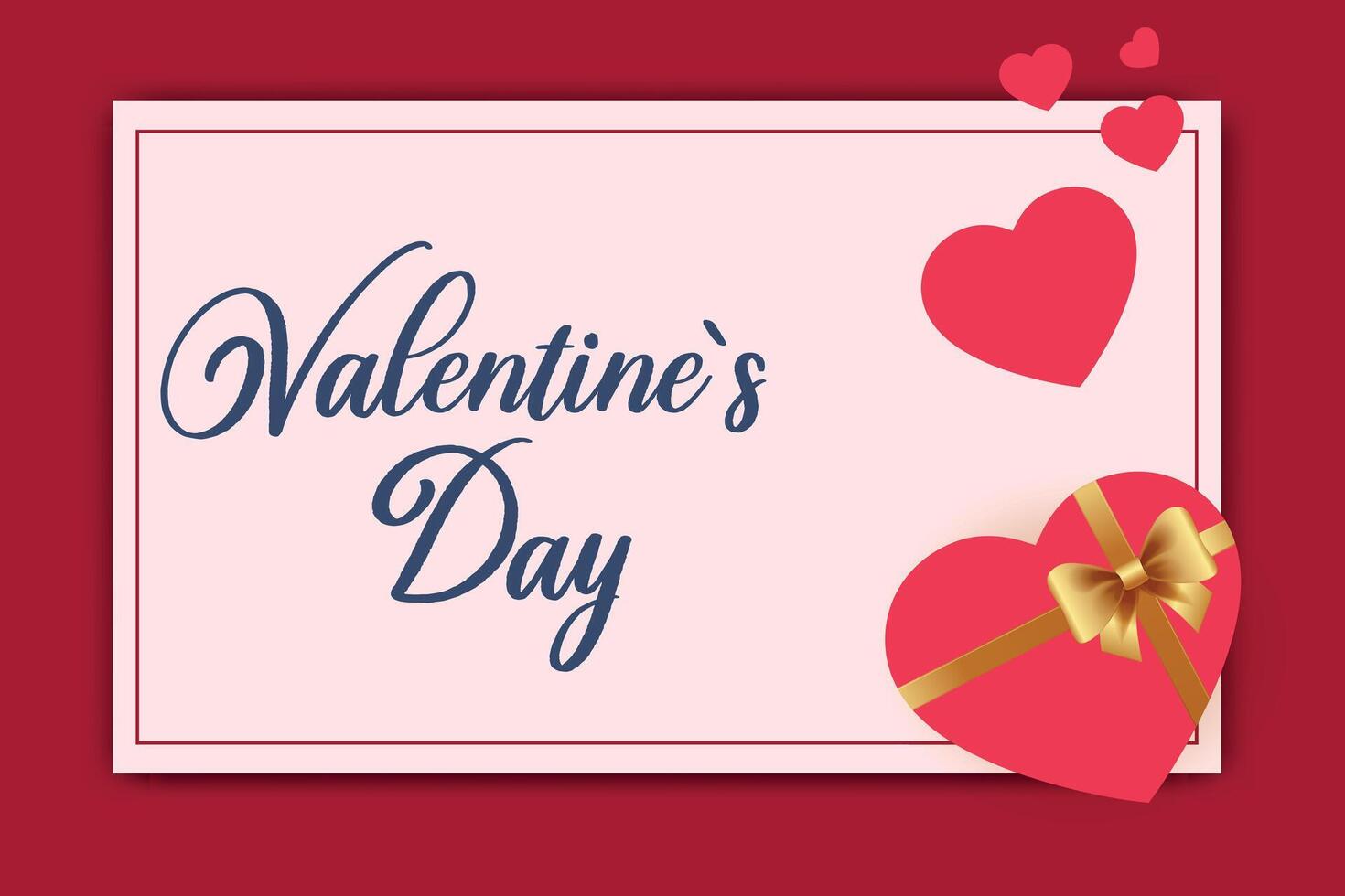 Creative concept of Valentine's Day card with hearts and golden gift design on a red and white background. Festive concept for background, greeting card, website, mobile website banner, social media. vector