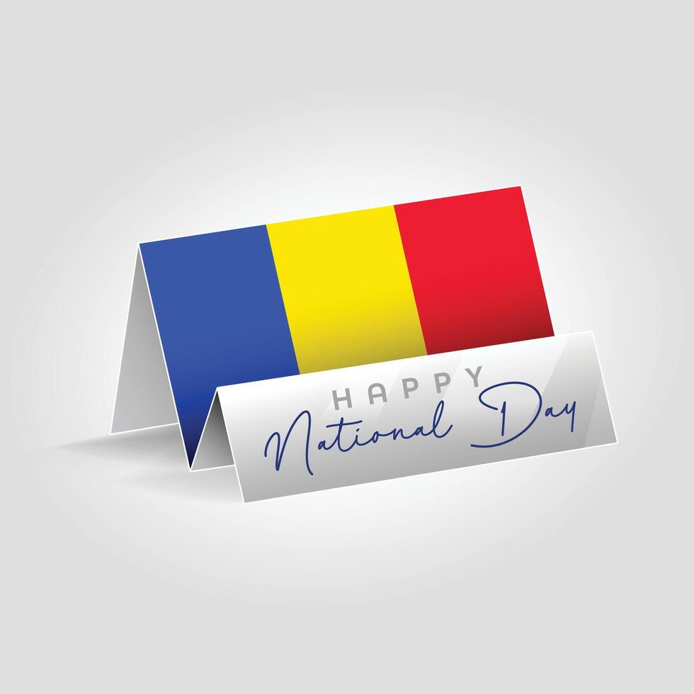 Romania country paper flag standing on the ground. Happy national day flag design. vector