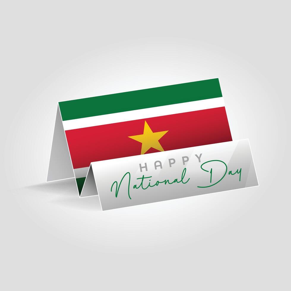 Suriname country paper flag standing on the ground. Happy national day flag design. vector