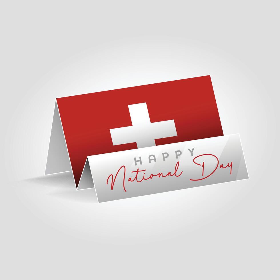 Switzerland country paper flag standing on the ground. Happy national day flag design. vector