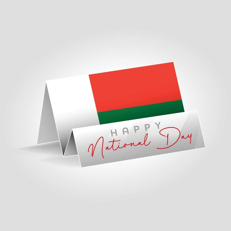 Madagascar country paper flag standing on the ground. Happy national day flag design. vector