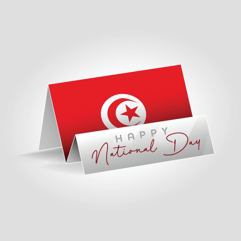 Tunisia country paper flag standing on the ground. Happy national day flag design. vector