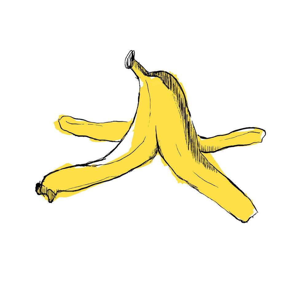 banana peel illustration isolated on white background. banana skin single icon in cartoon style. garden fertilizer, natural and biodegradable waste. slippery fruit shell. great for your design vector