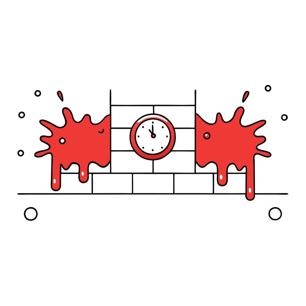 A clock with red paint on it and a red splatter vector