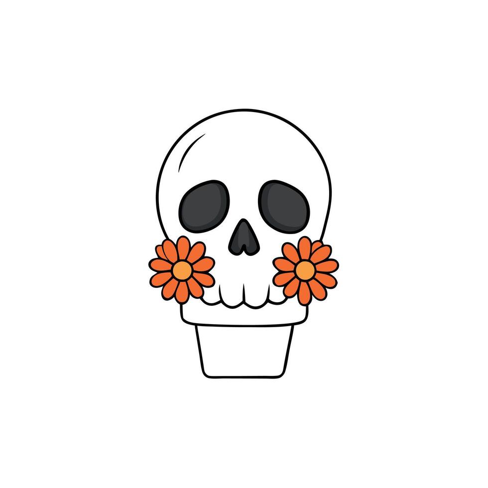 Skull with flowers in a pot on a white background vector