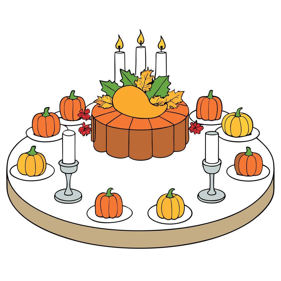 Thanksgiving table with pumpkin and candles vector