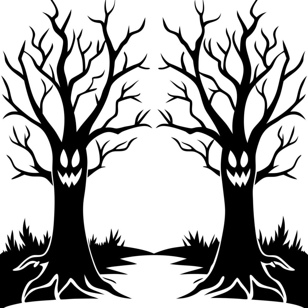 Two trees with faces and faces on them vector
