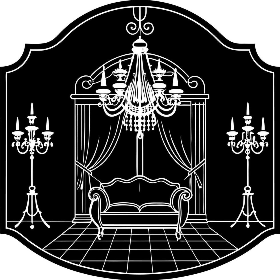 The living room with a chandelier and a couch vector