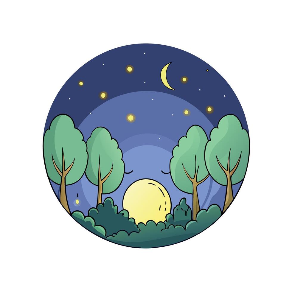 A cartoon illustration of a forest at night vector