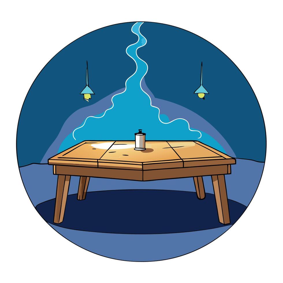 A cartoon illustration of a table with a lamp and a bottle vector