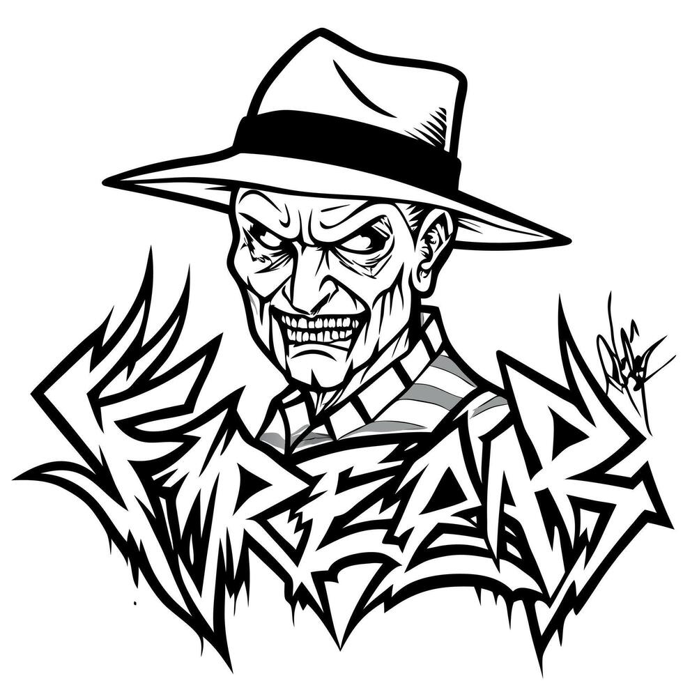 A drawing of a man wearing a hat and a hat vector