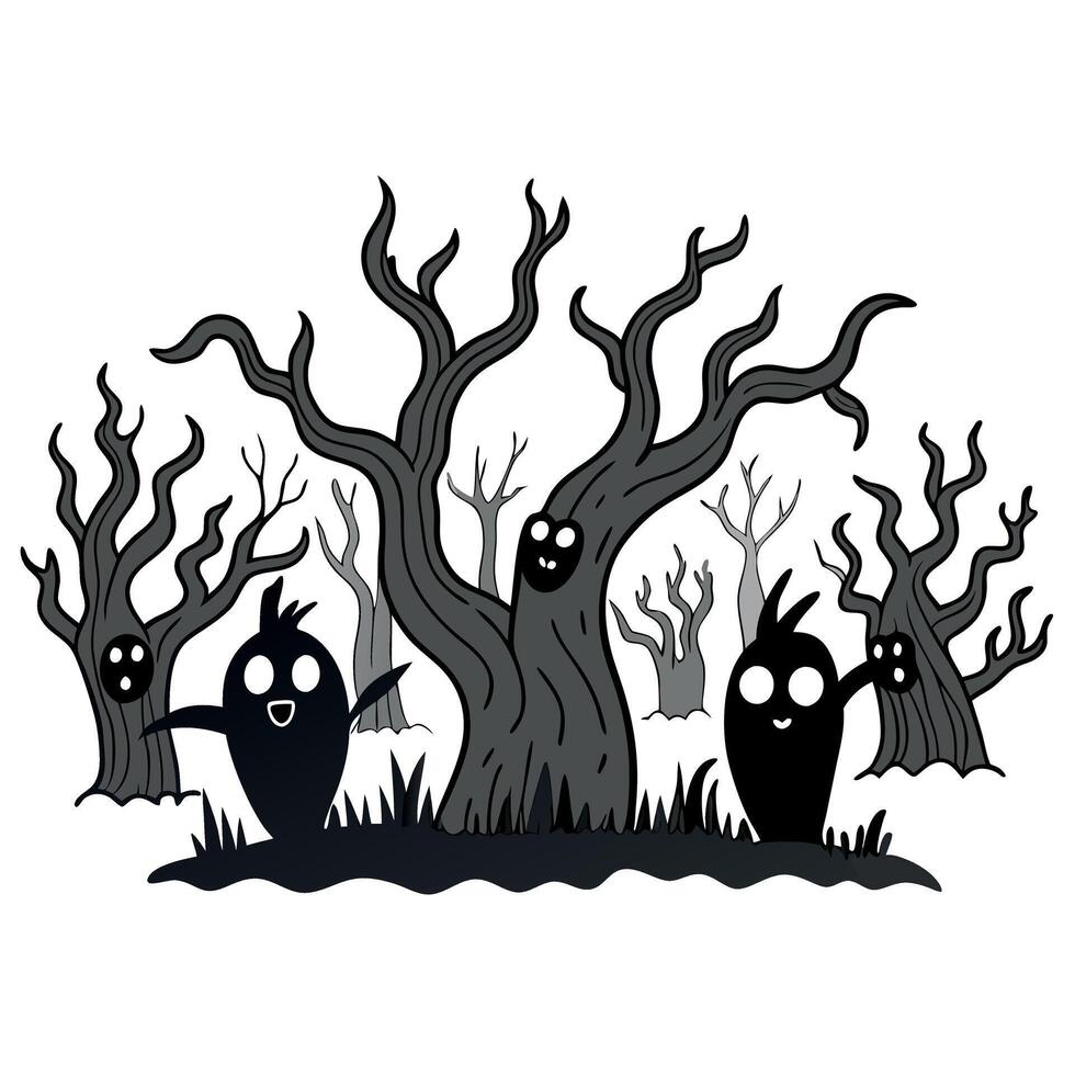 Halloween illustration of scary trees vector