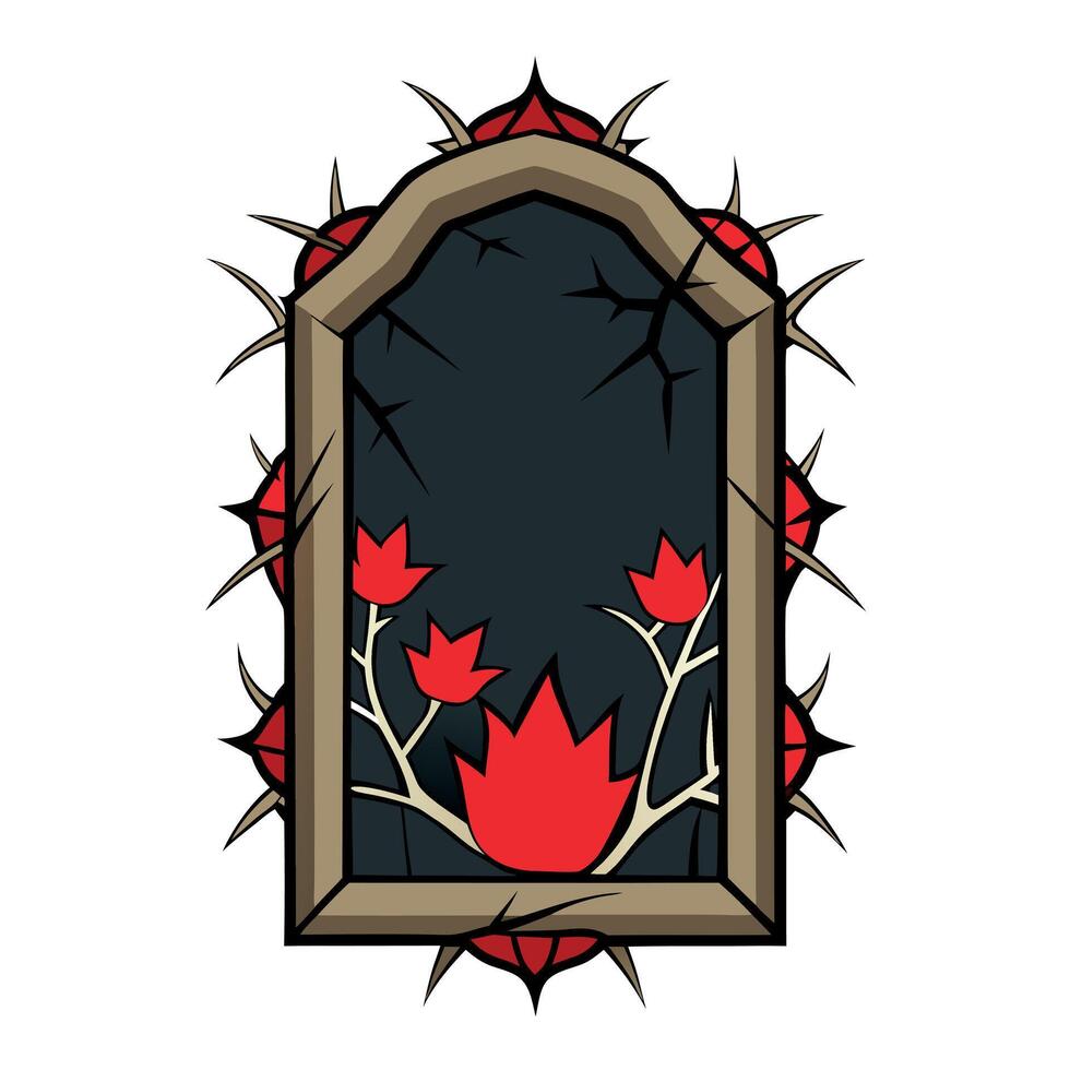 A red and black frame with a flower on it vector