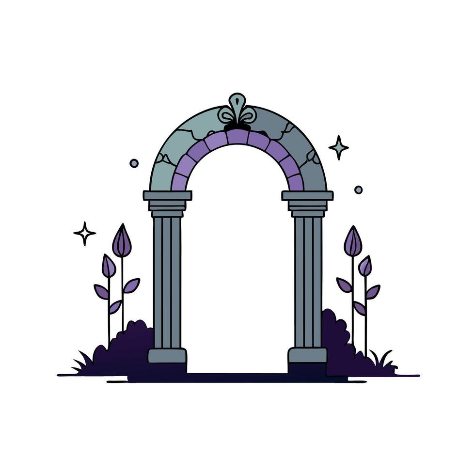 An archway with plants and stars vector