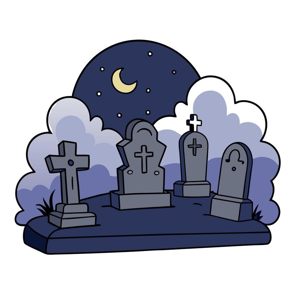 A graveyard with tombstones and moon at night vector