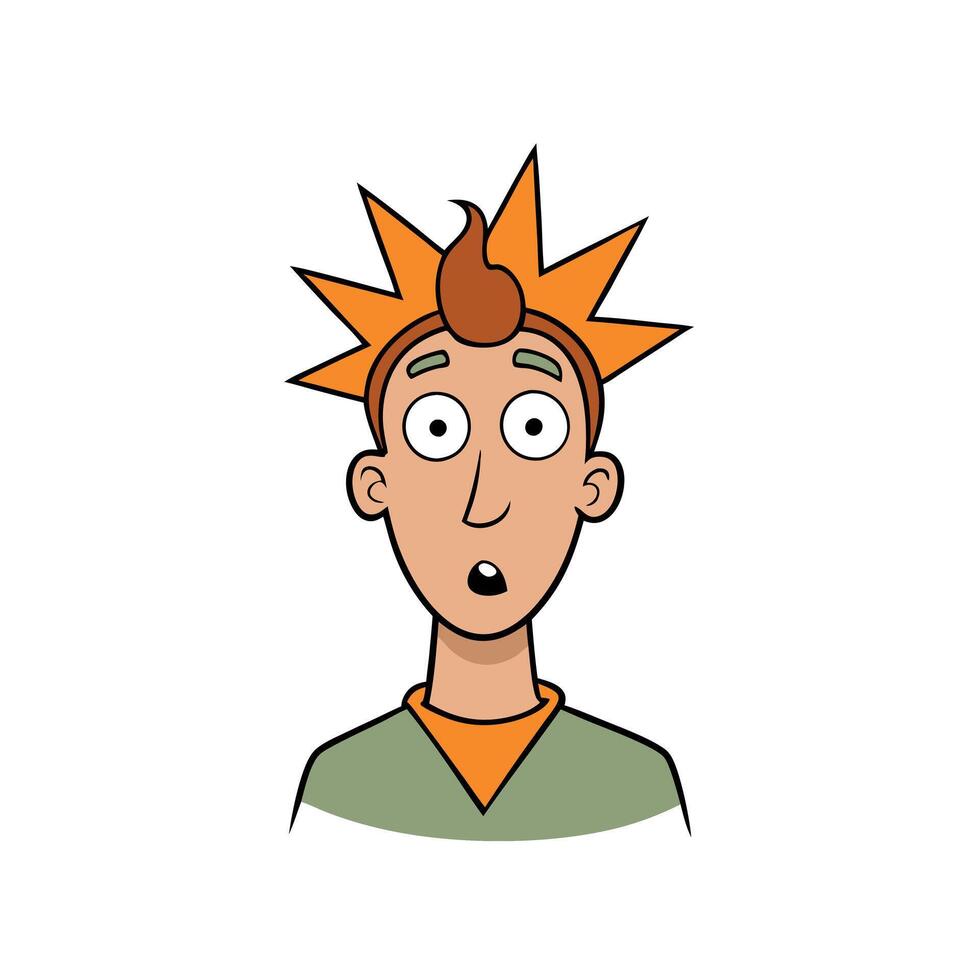 A cartoon man with a spiky hair and a surprised expression vector