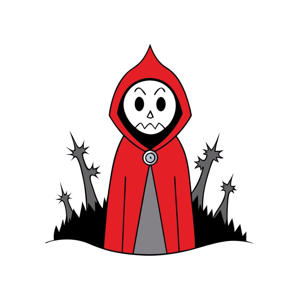 A cartoon red hooded figure with a sword vector