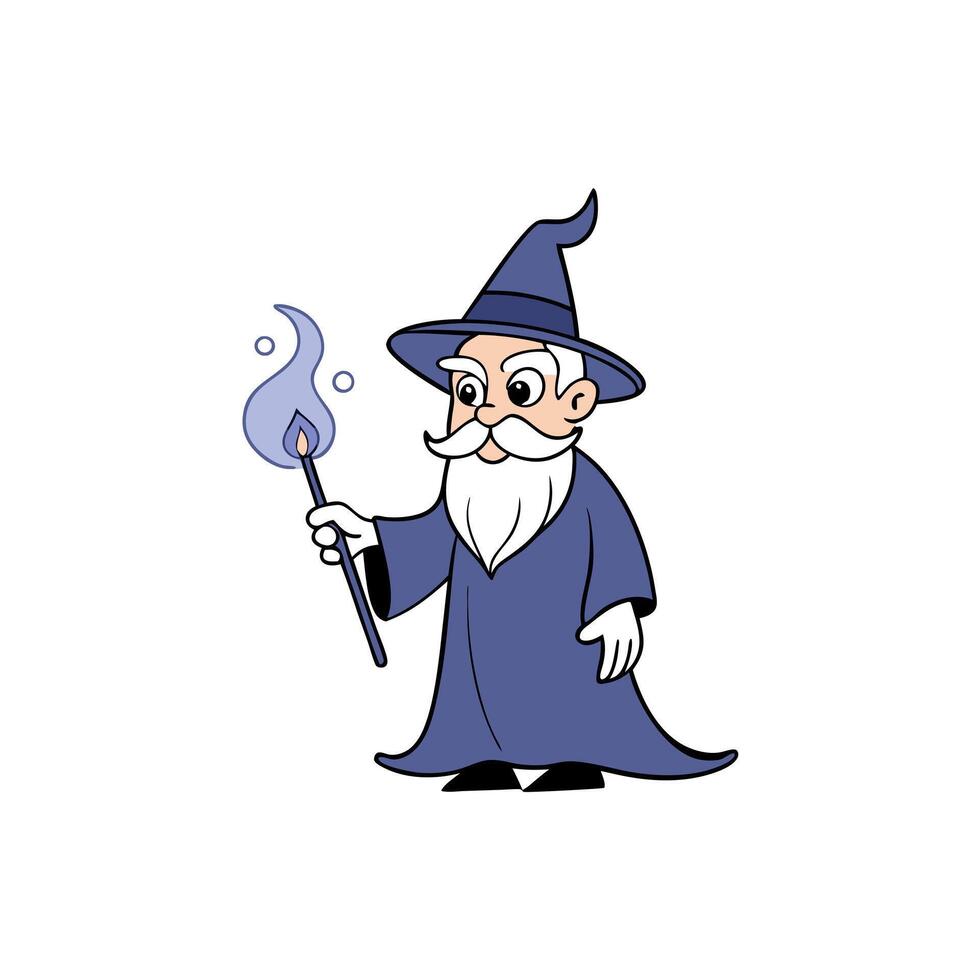 A cartoon wizard holding a wand vector