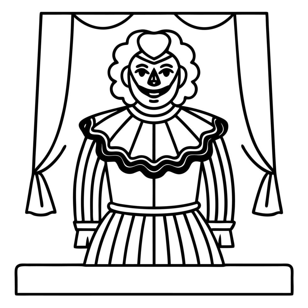 A clown in a dress standing in front of a curtain vector