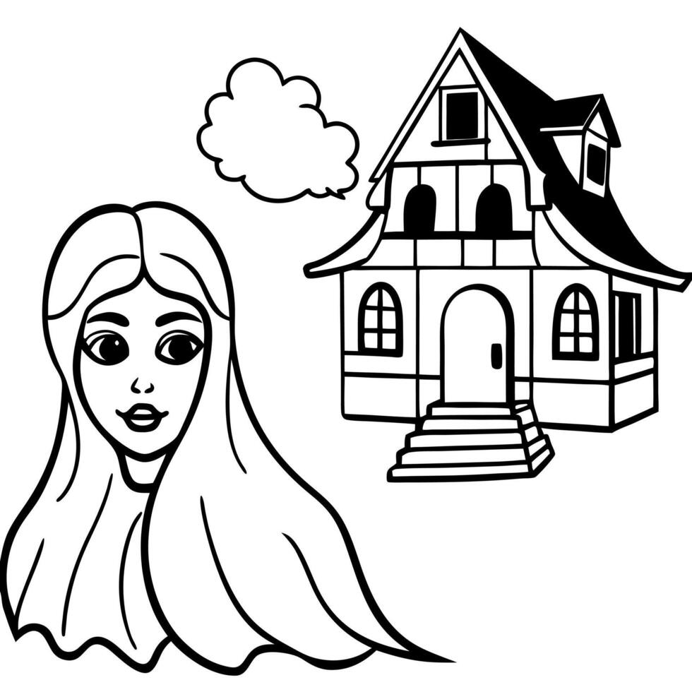 A girl and house coloring page vector